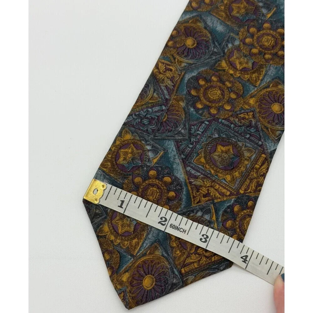 Vintage Emilio Pucci Geometric Handmade Silk Tie Medallion Eclectic Ornate Art